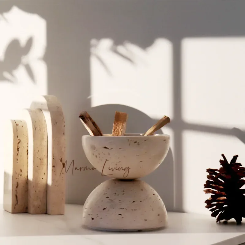 

Beige Travertine Sphere Mubkhar Incense Burner Home Decoration Natural Marble Stone Religious Round Ornament Incense Burner