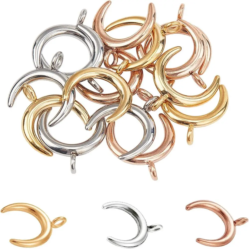 

3 Colors Crescent Moon Charms 15pcs Stainless Steel Charms 2.3mm Hole Pendant 16.5mm Metal Pendants Flat Smooth Charm