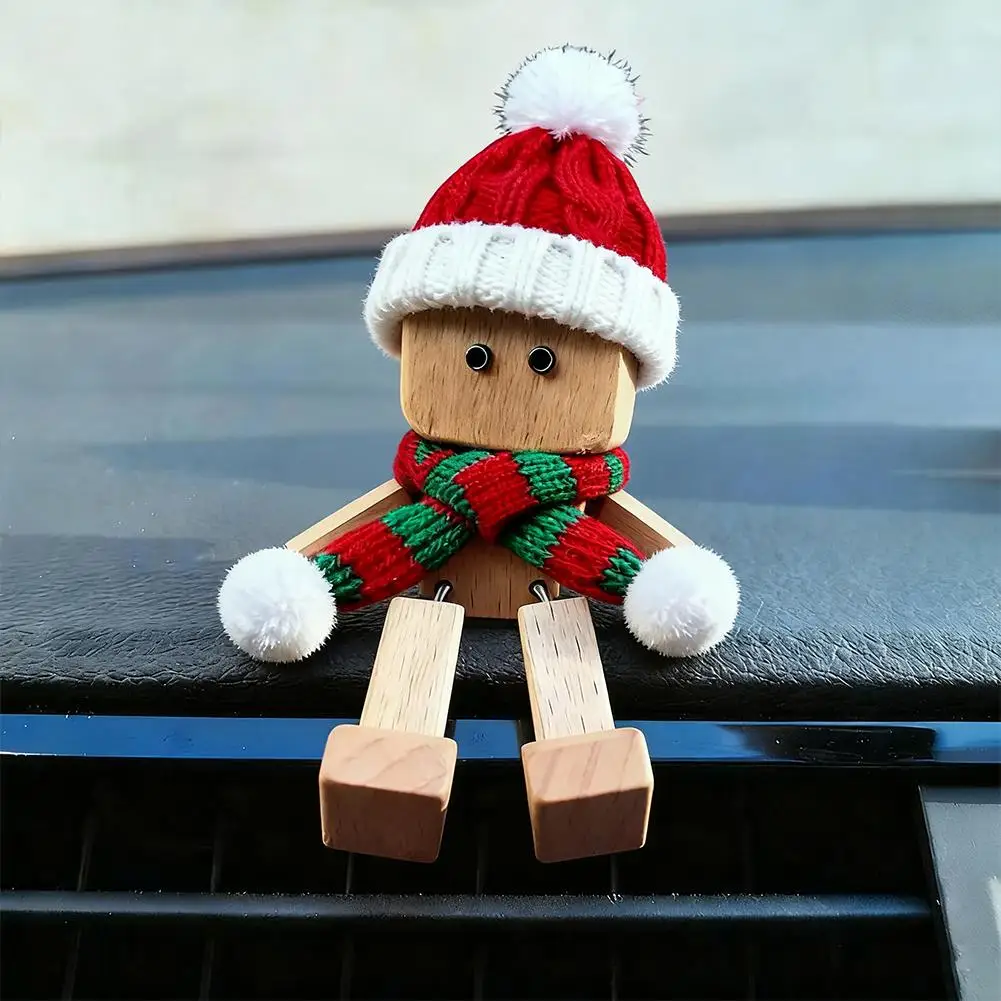 Shaking Feet Wooden Doll Xmas Ornaments, Tiny Wooden Shaking Man Doll Spring Legs & 12pcs Magnetic Expressions Funny Ornaments