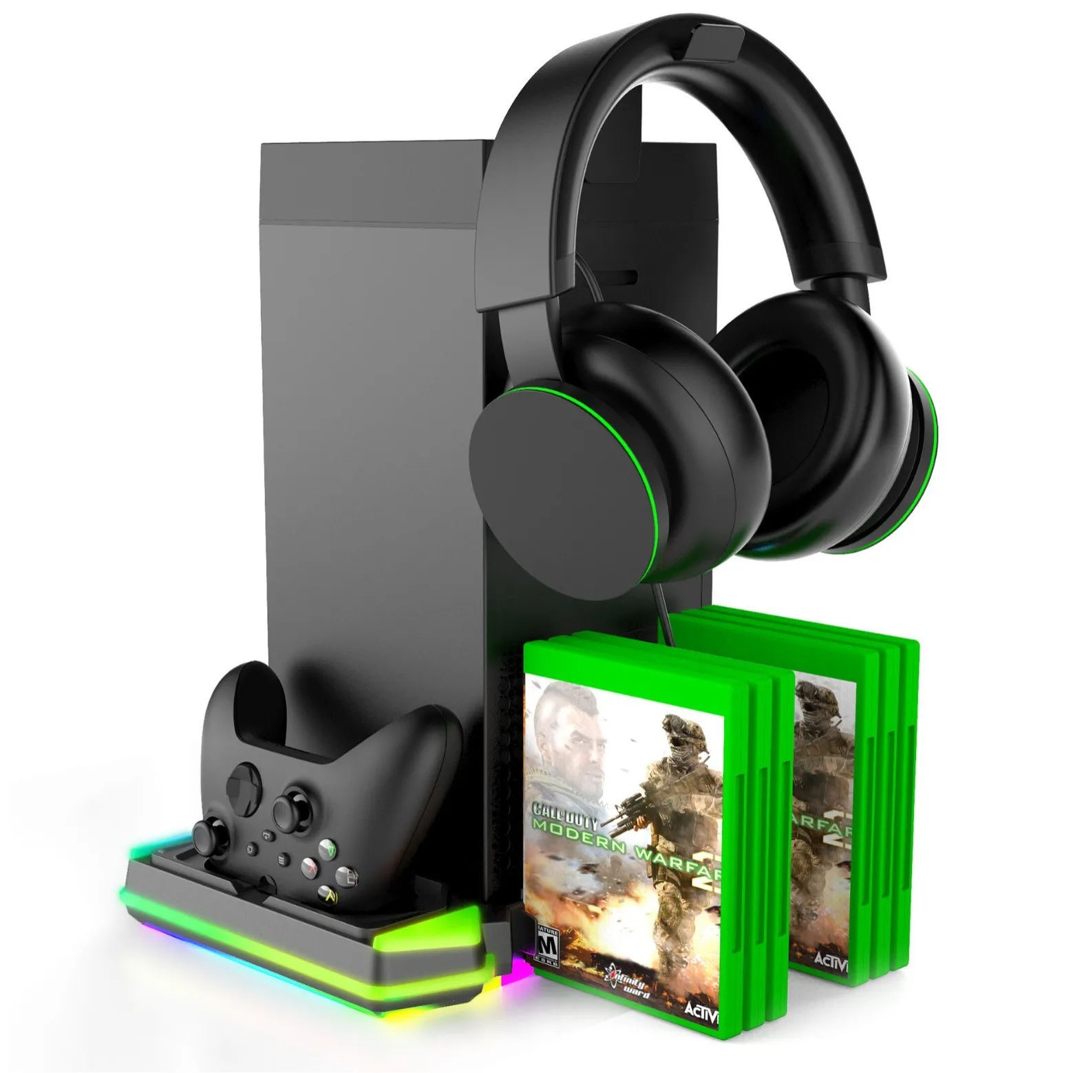 قاعدة تبريد مع أضواء RBG وحدة تخزين بطاقة شحن بمقبض مزدوج لوحدة تحكم ألعاب Xbox Series X