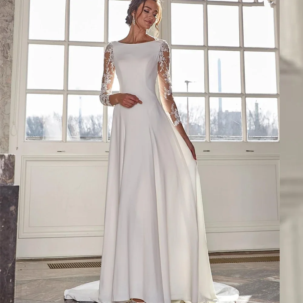 

Customized Simple Long Sleeve Wedding Dress A-Line Robe De Mariee For Women Bridal Gowns Floor Length Elegant vestido de novia