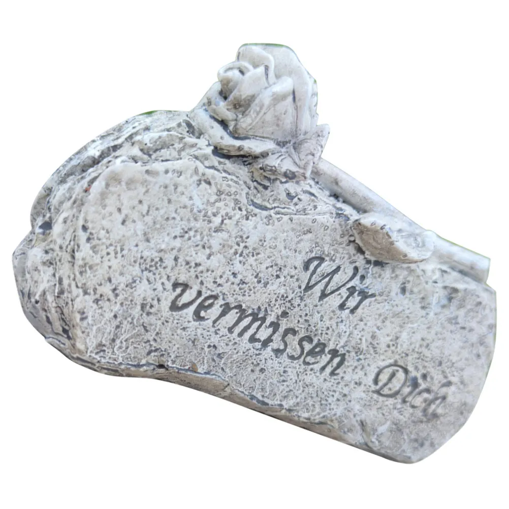 Resin Deceased Mourning Tombstone Gray Rose Decorative Backyard Lawn Garden Waterproof Memorial Sculpture Tribute Prop