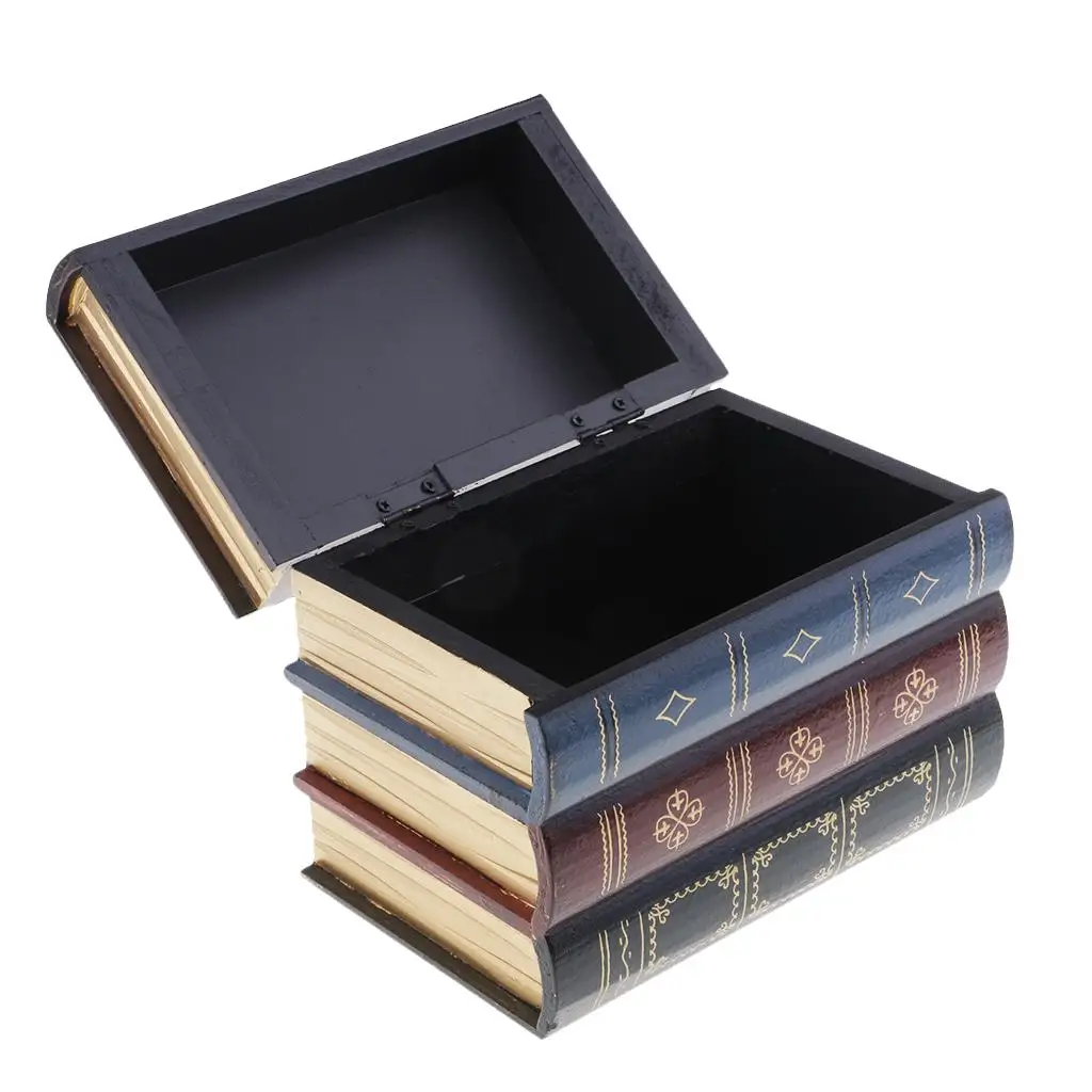 Wooden Jewelry Storage Organizer Vintage Book Shape Jewelry Case European Style Box for Bracelets Earrings Necklaces