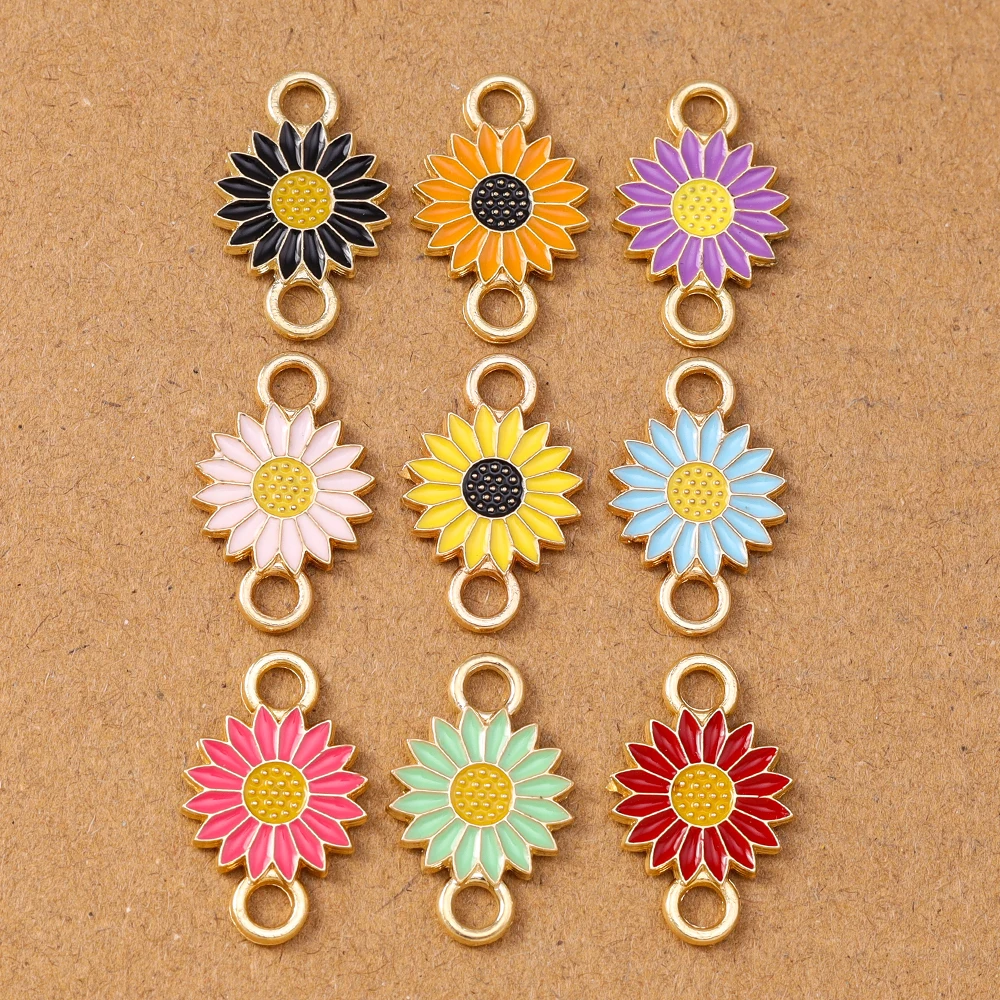

10pcs 21*13mm Enamel Flower Connect Charms Pendants for Necklace Earrings Bracelet DIY Jewelry Making Accessories Supplies