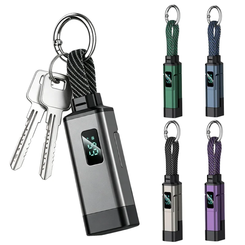 65W 4in1 Keychain Charging Cable USB Type C LED  V/A/W Digital Display Mini Power Bank High Speed Charging Portable Charger
