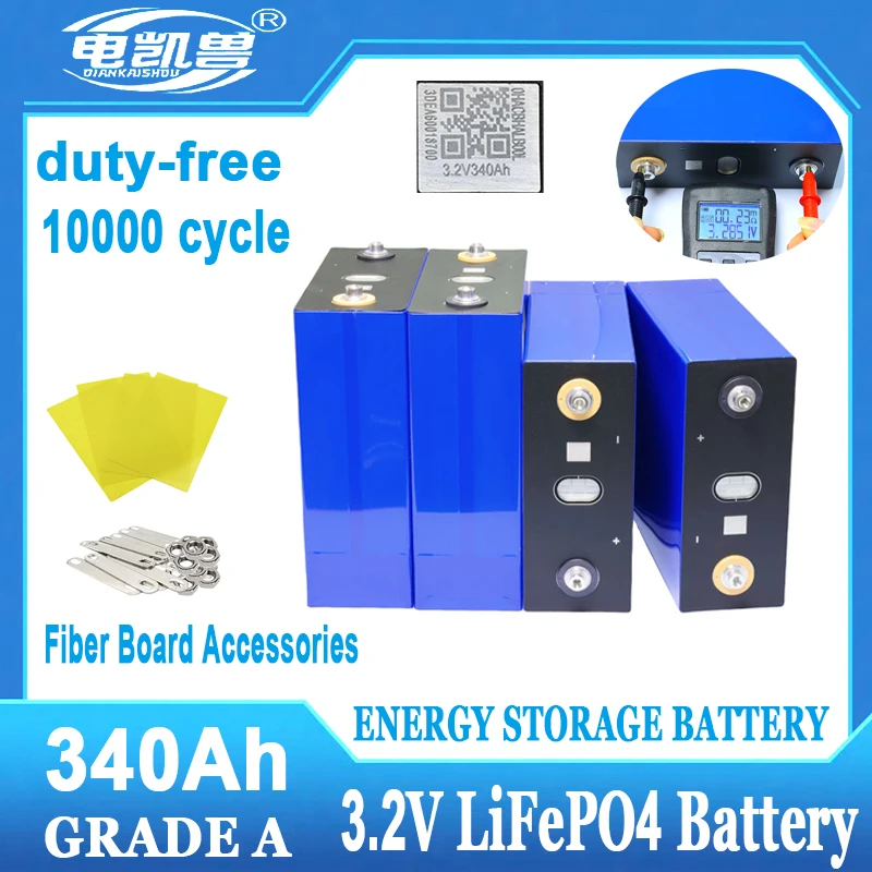 

New LiFePO4 3.2V 340Ah Battery Cell Grade A 10000 Cycle Free Busbar Real For DIY 12V 24V 48V Lithium Iron Phosphate Cells No tax