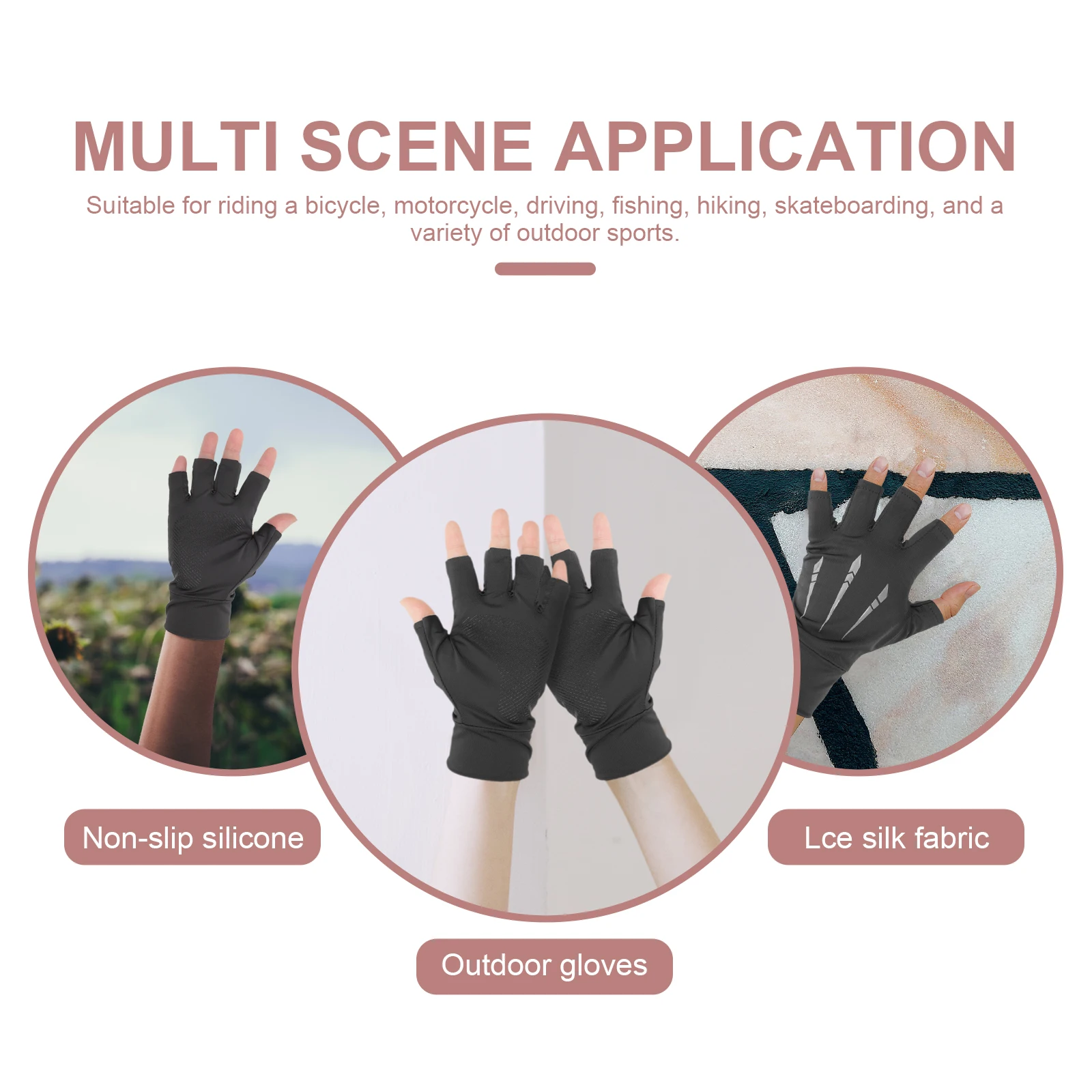 

1 Pair Creative Design Ice Silk Sunscreen Gloves Moderate Air Permeability Breathable Fishing Gloves