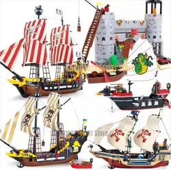 MOC Military Pirate Building Blocks Pirates and Royal Guards Battle Castle Model Educational Bricks Toy for Chlidren Gift