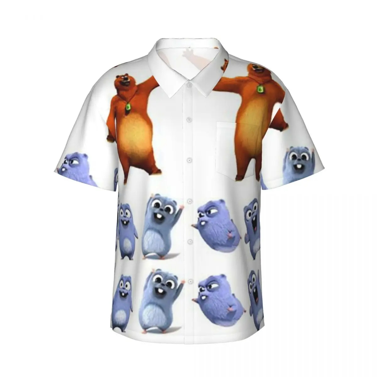 

Animation Grizzy And The Lemmings Cartoon Anime Men's Shirts Hawaiian Short Sleeve Shirt Funny Button Tops for Summer Beach