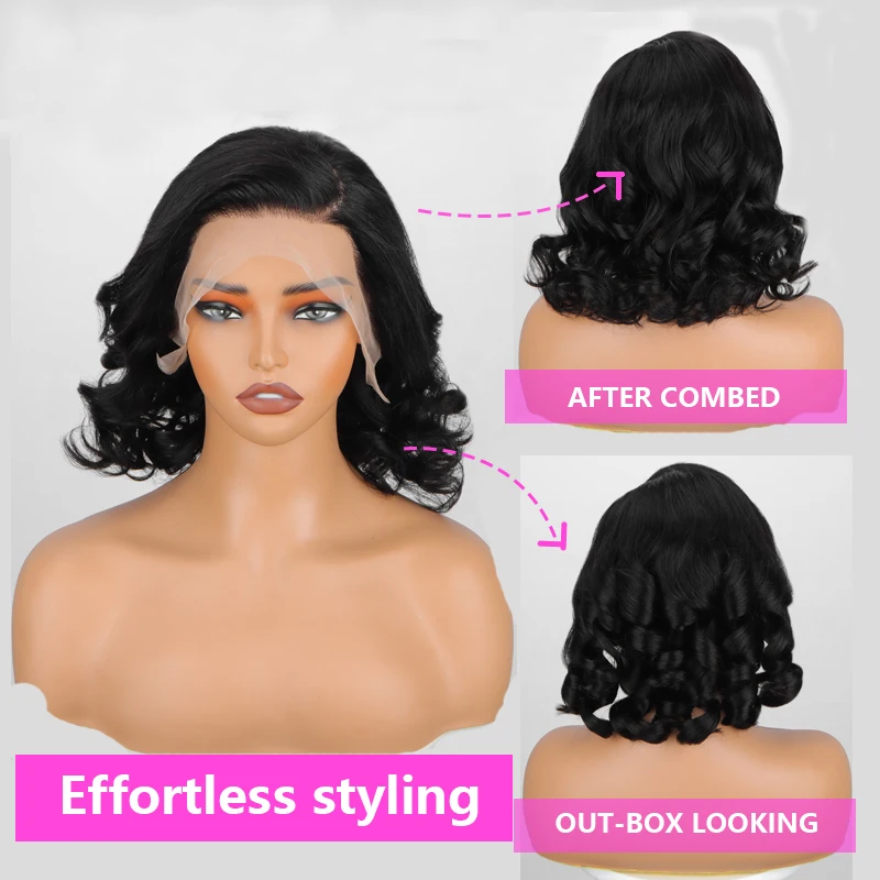 

13x4 Боб Парик Человеческие Волосы Парики Фронта Шнурка Для Женщин Предварительно Сорванные 180 Плотность Человеческих Волос Свободные Объемные Волны Бразильский Парик Человеческих Волос