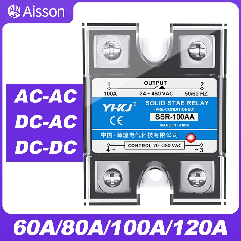 SSR-60A 80A 100A 120A Single-Phase Solid-State Relay DC Controlle AC / DC Controlled DC / AC Controlled AC High Power 60DA DD DC