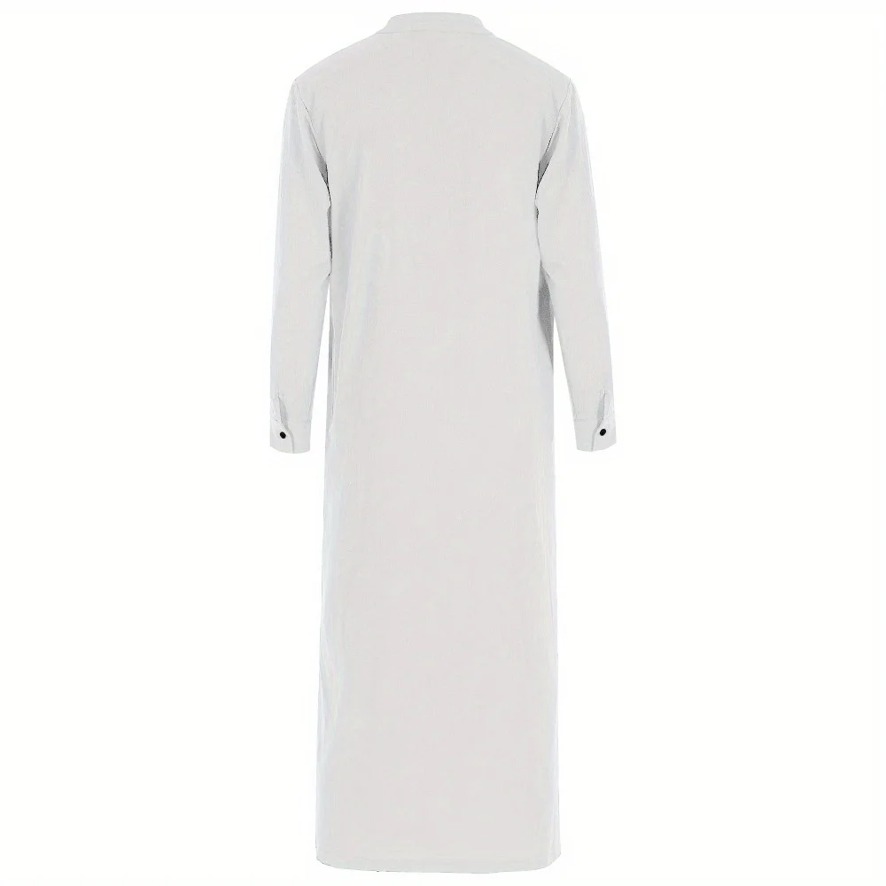 Jednokolorowa sukienka koszulowa z długim rękawem i guzikami Casual Abaya z okrągłym kołnierzem w stylu Bliskiego Wschodu Długa i luźna - dopasowana