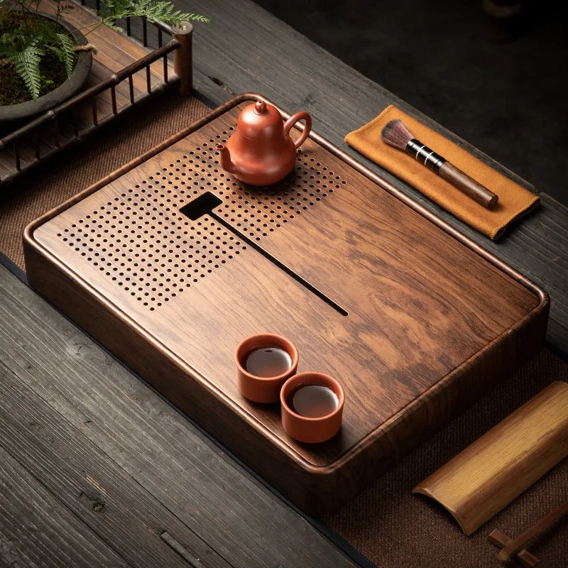 

Rectangular Bamboo Tea Tray with Water Storage, Drip Drainage Dry Brewing Saucer, Cup Stand Tea Table Mat for Gongfu Tea