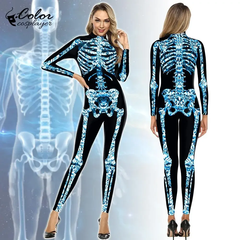 

Halloween Jumpsuit Carnival Party Human Body Skeleton Cosplay Costume Zentai Day of The Dead Catsuit 3D Printing Women Jumpsuit
