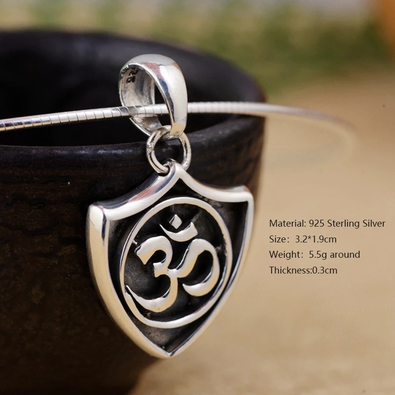 Buddism Real Pure 925 Sterling Silver Women Om Mani Padme Hum Pendant Amulet Handmade Floating Lockets Vintage Jewelry