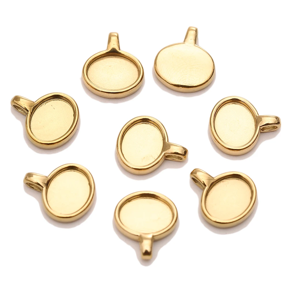 5pcs Gold Plated Cabochon Base Pendants Oval Blank Bezel Trays for DIY Resin Cameo Inlay Stone Jewelry Making Wholesale Supplies