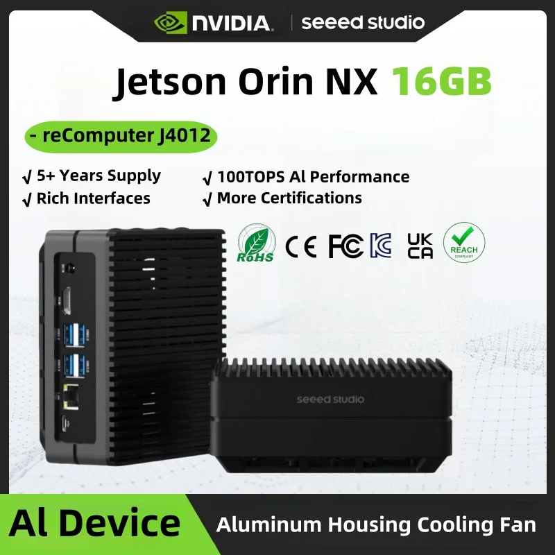 NVIDIA Jetson Orin NX 16GB Edge AI Device-reComputer J4012 Kit,4xUSB 3.2,M.2 Key E & Key M Slot,Aluminum case,Pre-installed128GB