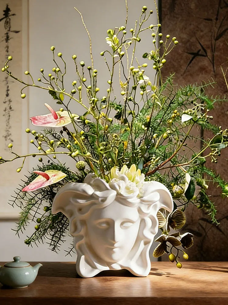 Griechischer Blumentopf im Gesichtsdesign für Trockenblumen und Kunstblumen, Dekoration für Wohnzimmer, Schlafzimmer, Geschenk – Detail 1
