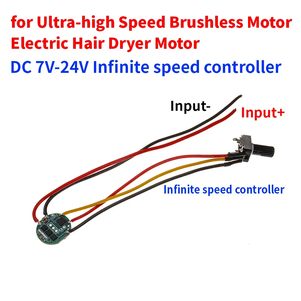 Contrôleur de vitesse infinie réglable avec pilote DC 7V 9V 12V 24V, haute vitesse 100000 tr/min pour sèche-cheveux BLDC, moteur sans balais triphasé