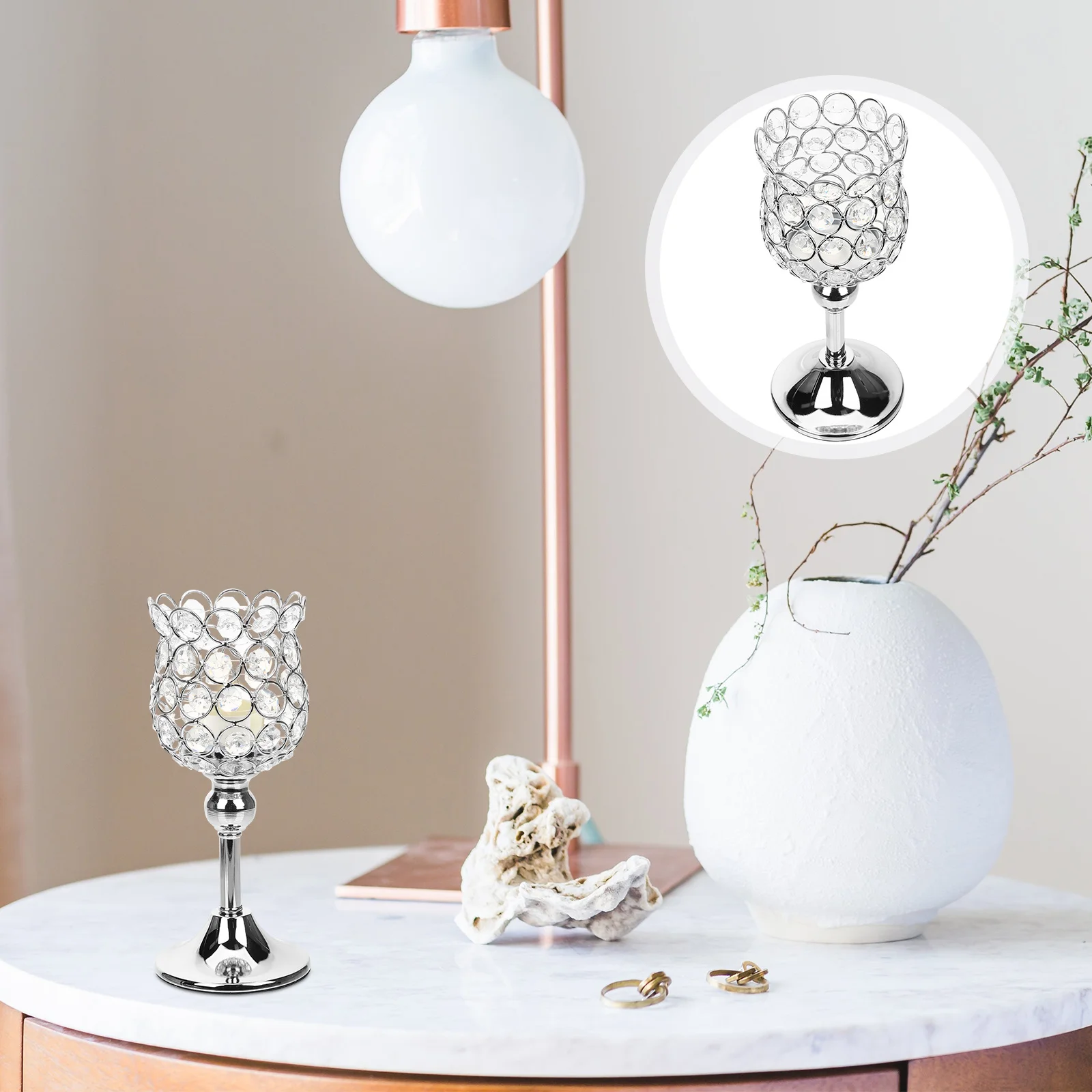 

Crystal Holder 22Cm Octagonal Beaded Desktop Decor For Table Centerpiece Flameless Tealight Candles Vintage