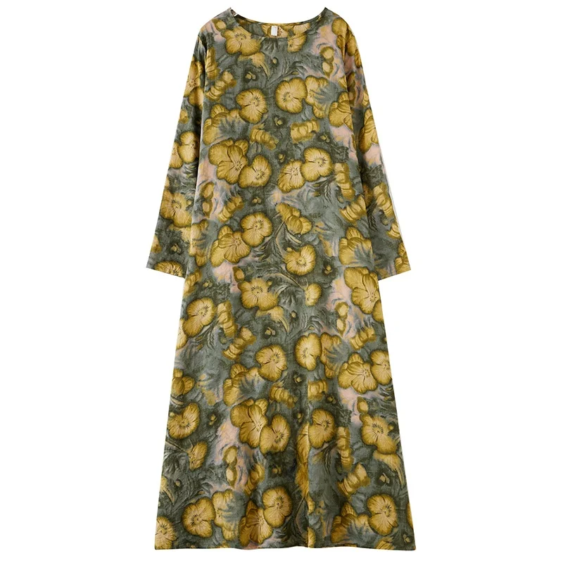 Loose Fit Long Sve Cotton Linen Print Maxi Dr Summer Vaion Dr round Ne plus Size Women's Dr Commute Sle