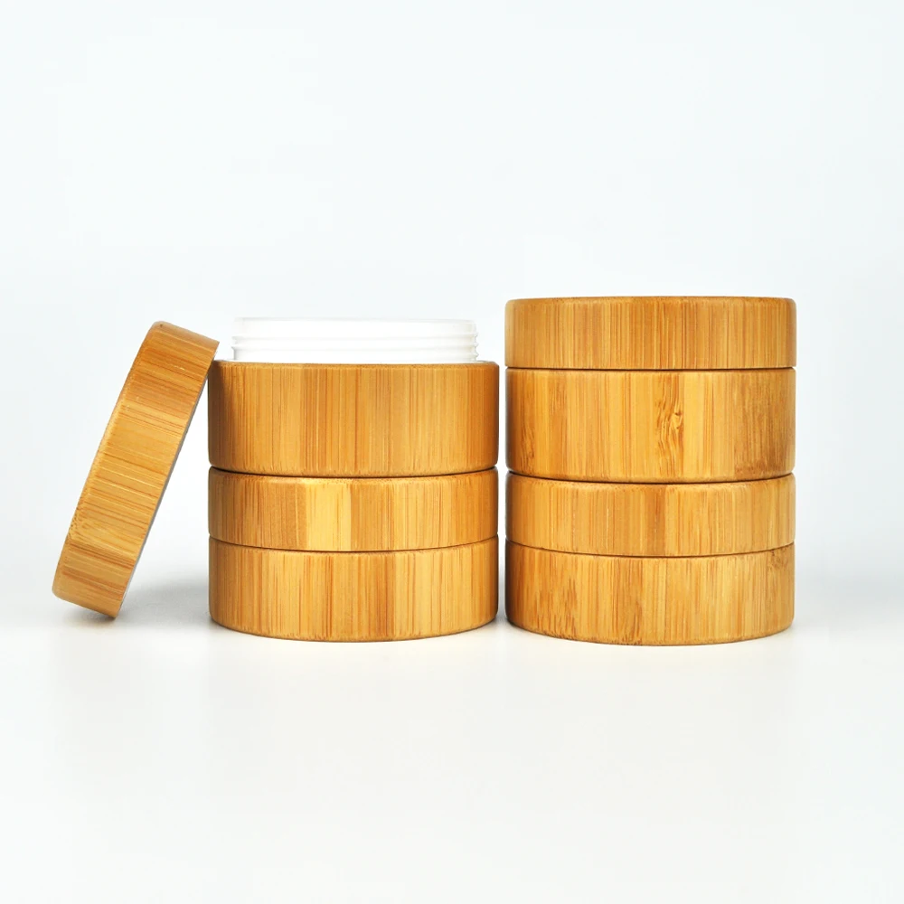 Eco Friendly Natural bamboo Wooden Lid Pots 1oz 30ml 2oz 50ml  Perfume Soap Body Butter Scrub Containers