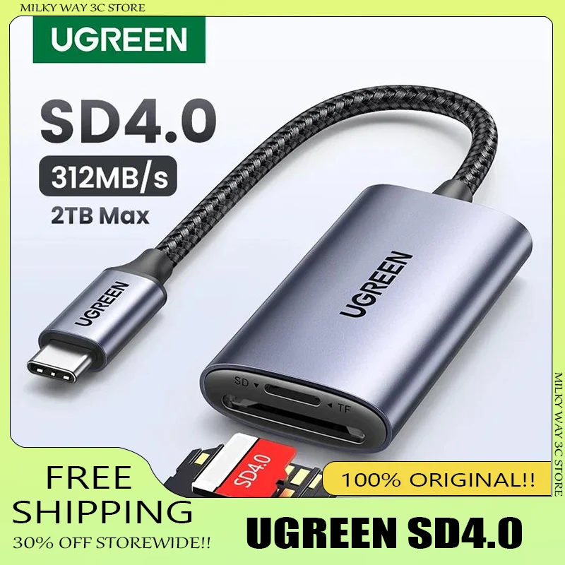 

Картридер UGREEN SD4.0 312 МБ/с USB-C для SD/MicroSD/TF, адаптер для карт памяти USB3.0, для MacBook, ноутбуков, ПК, iPhone 15/16, Samsung