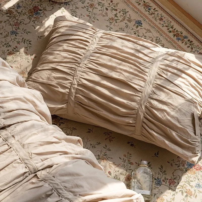 

1pair Princess Pleated Sleeping Pillowslip French Retro Pillowcase Room Sleeping Pleated Style Pillowcase Bedroom Decor