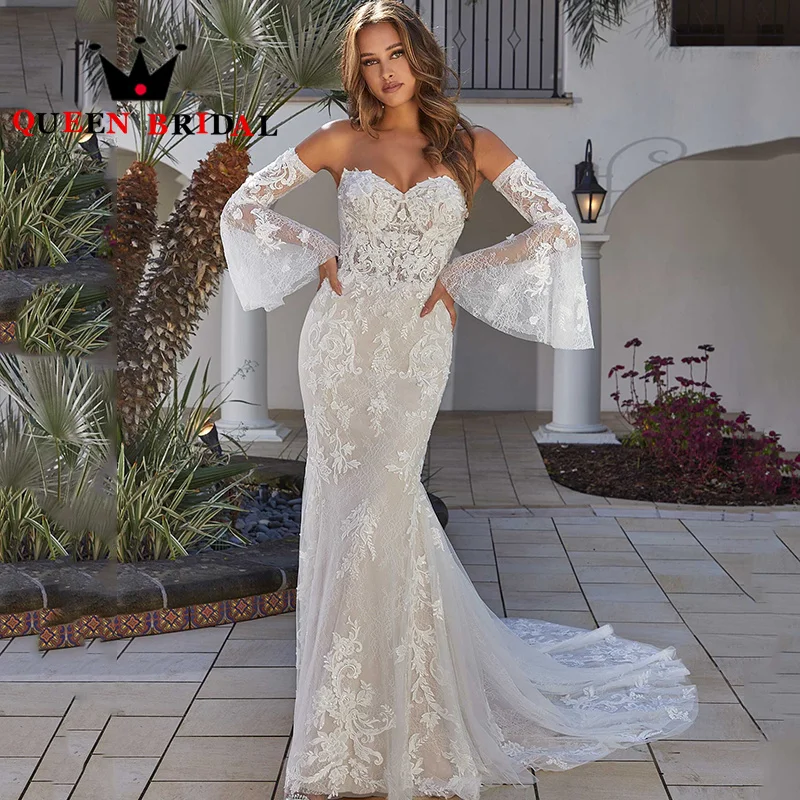 

Sexy V Neck Flare Sleeve Wedding Dress 2023 Appliques Lace Tulle Backless Floor-Length Bridal Gown Vestidos De Novia Custom Y57N