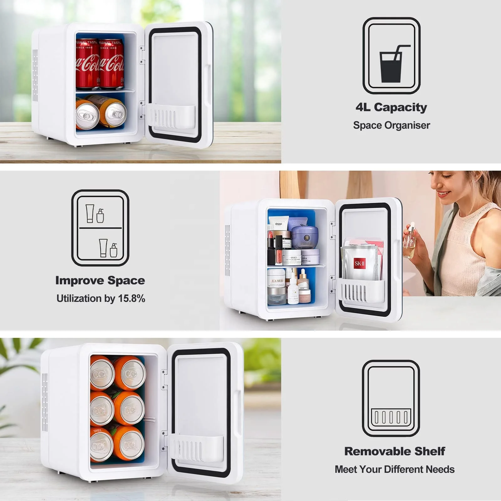 ثلاجة مستحضرات التجميل الصغيرة المحمولة الفاخرة 2025 - مرآة LED سعة 4 لتر ومبرد للعناية بالبشرة الخفيفة