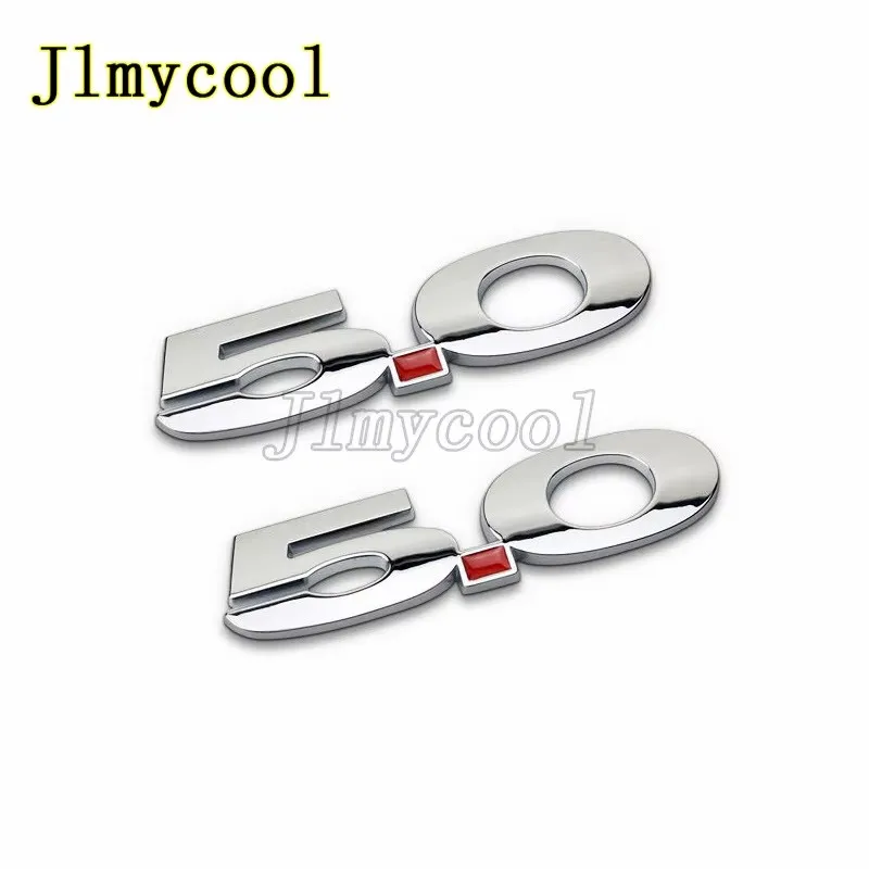 2Pcs 3D Metal Car Sticker Black Silver 5.0 Badge Zinc Alloy For Mustang GT 2015-2020 Right Left Fender Emblem