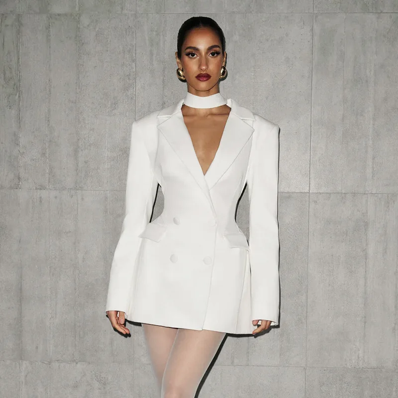 Mini robe Blazer Sexy à manches longues et col en V profond pour femmes, élégante, Double boutonnage, taille haute, tenue de soirée en boîte de nuit, printemps 2026