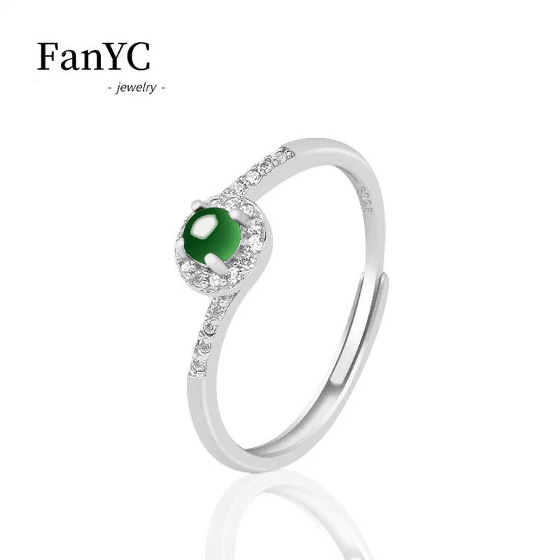 

Burmese A-goods Jadeite Inlaid Diamond Ring S925 Silver Inlaid Fashion Simple Ice Jade Ring Ladies Gift