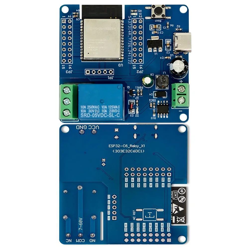 ESP32-C6 WIFI Bluetooth Development Board Module DC 5-60V 1-Channel Relay Module Type C Interface DIY Electronic Kit