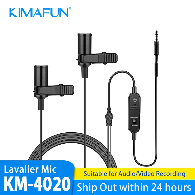 

Lavalier Lapel Microphone Omnidirectional Condenser Clip-on Mic With Power Supply Switch for iPhone Smartphone Recording Vlog