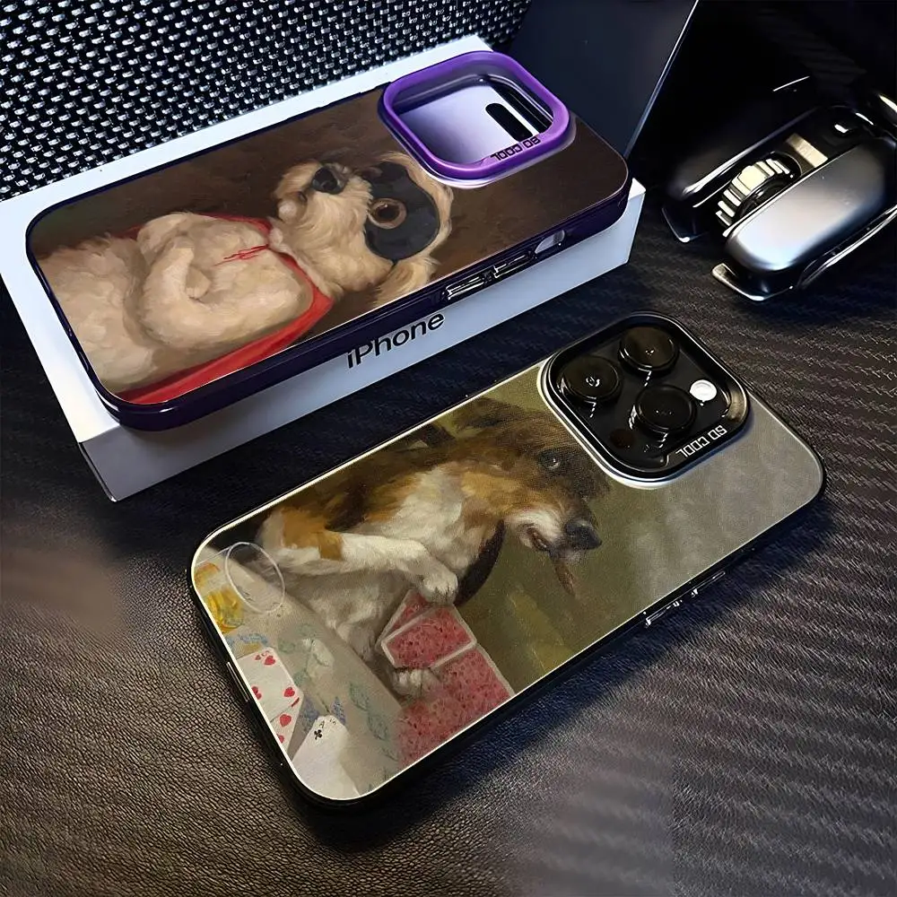 

Cute Animals In Oil Painting Phone Case For iPhone 16,15,14,13,12,11,Mini,Pro,MAX Purple Matte Shockproof Cover