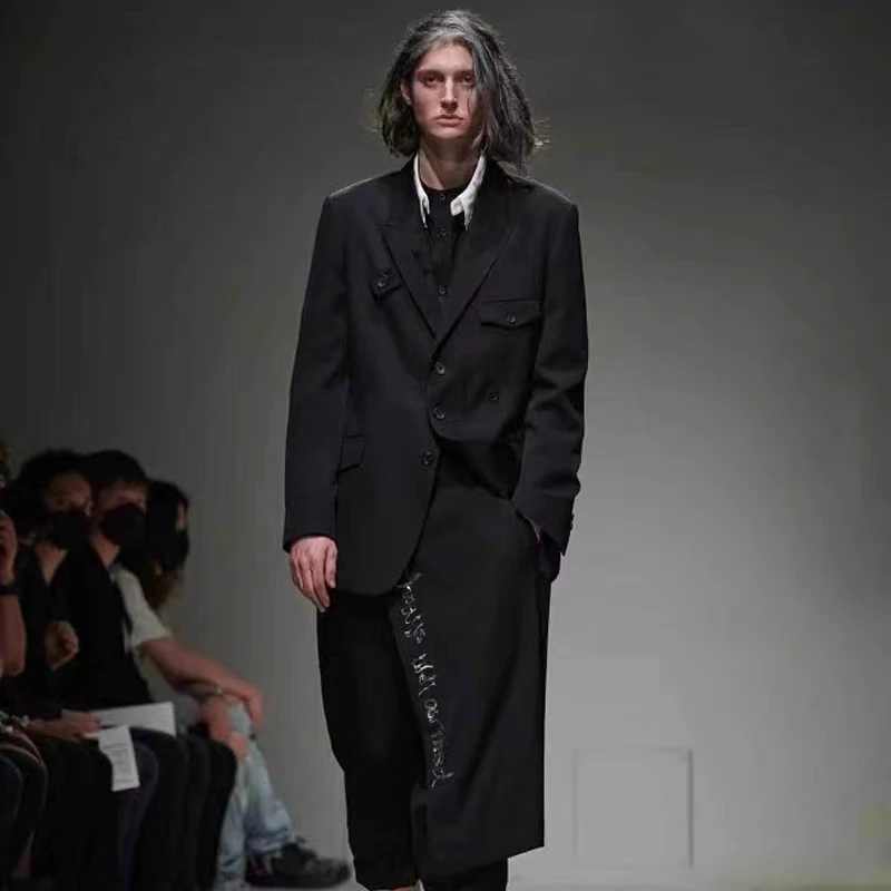 Calça casual estilo Yamamoto para homens e mulheres, calça solta de oito comprimentos, design de moda, avental escuro, nova, 2022