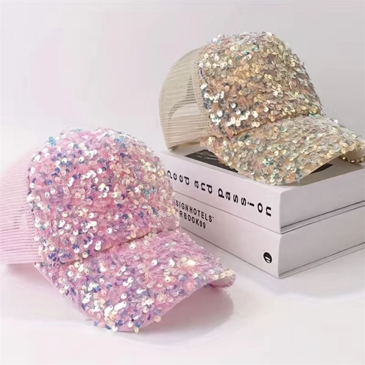 1pcs Adult Shiny Sequins Baseball Hat For Women Summer  Mesh AdjustableDuck Tongue Caps Breathable Sunshade Visors  Girl Peaked