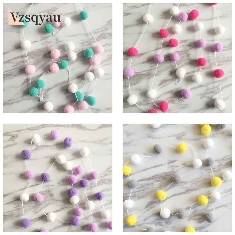 2M Wool Balls Handmade Bedroom Decoration Wall Home Decor Ornament Hanging Nursey Pompom Garland Decoration Children Room Kids