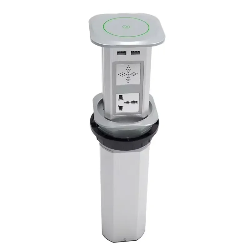 Smart Pop Up Socket Hidden Desktop Wireless Charger QI Fast Charging Automatic Lift Power Tower for Kitchen Office Home Use