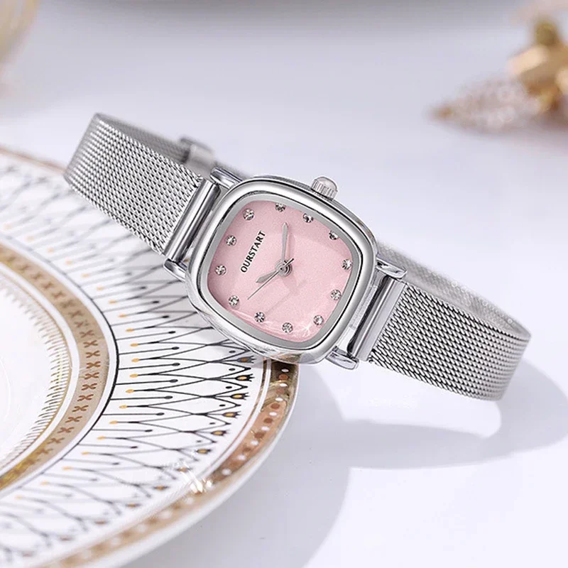 Минималистичные часы из нержавеющей стали с сетчатым ремешком, модные женские часы со стразами, циферблат, кварцевые наручные часы, дропшиппинг, Reloj Mujer