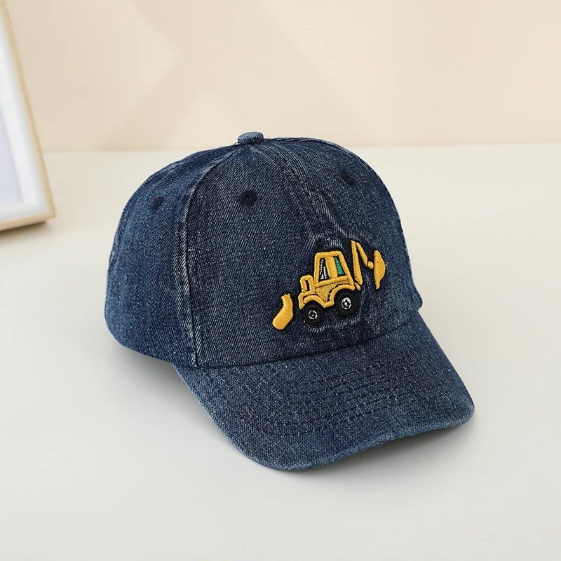 Cowboy Washed Retro Children's Duck Tongue Hat Boys Kids Cartoon Excavator Embroidered Baby Boys Baseball Cap Denim Hats view 2