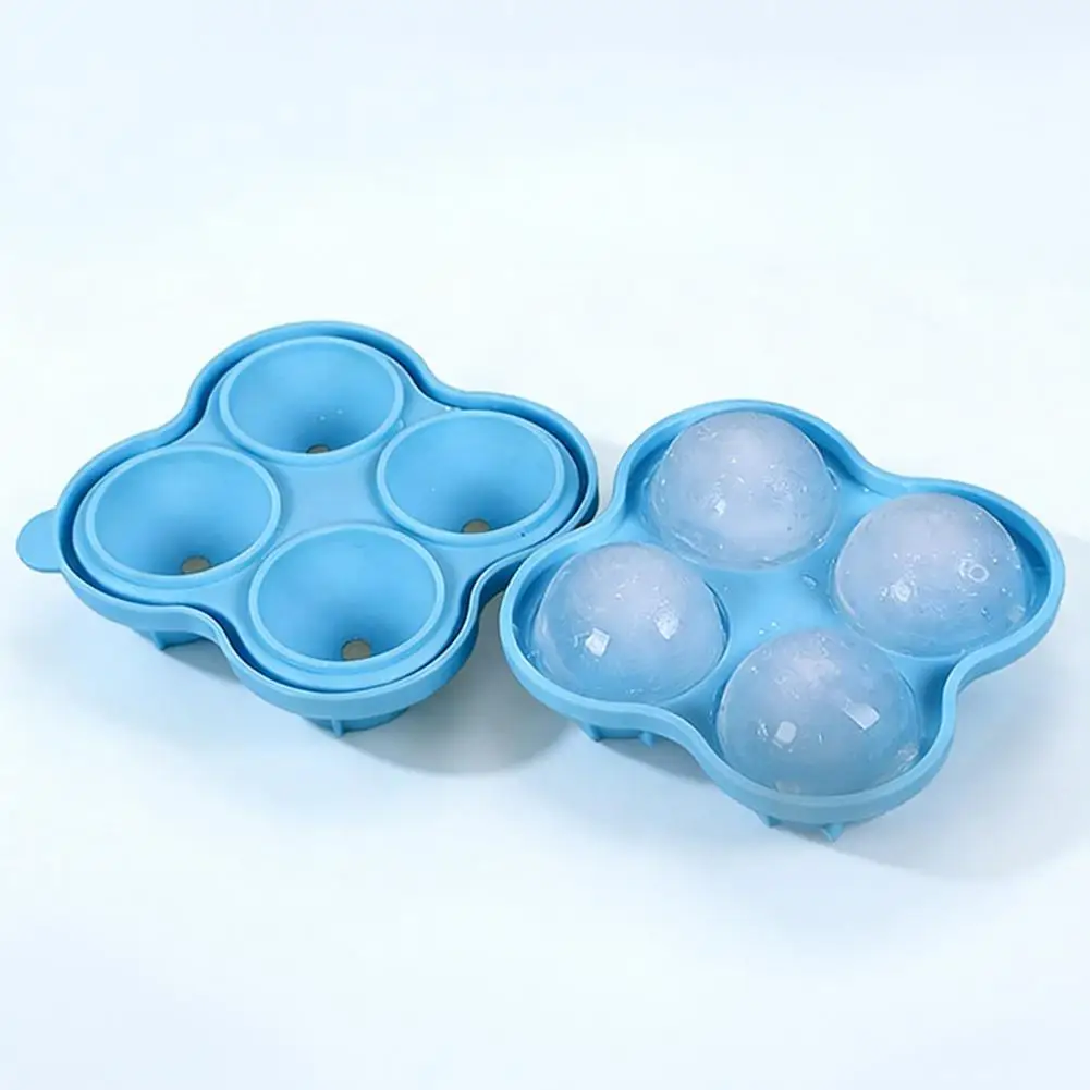 Soft Bottom Ice Mold Silicone Ice Ball Mold 4-cavity Sphere Tray Food-grade Reusable Ice Cube Maker for Whiskey for Infants