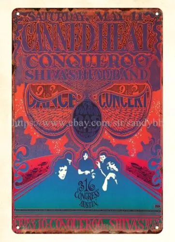 1968 Canned Heat Concert Poster Austin Texas hippie trippy metal tin sign