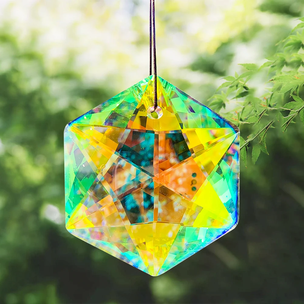 100MM Charm Polished AB Color Metatron Star of David Glass Crystal Pendant Faceted Prism Chandelier Lamp Part Rainbow Suncatcher