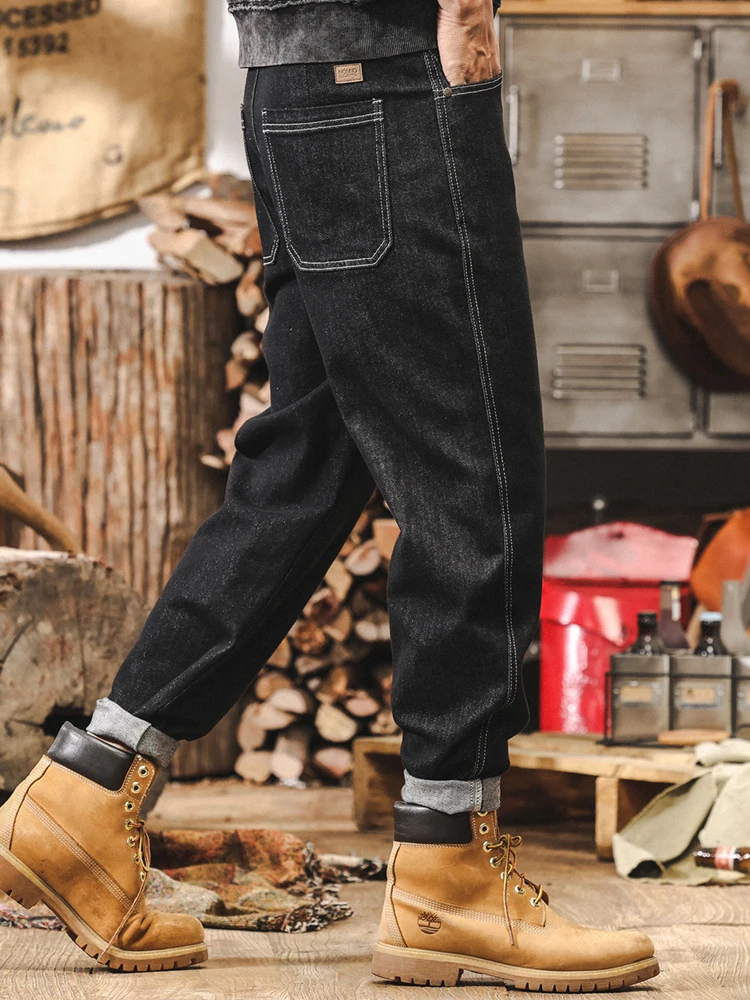 

Active Dyeing Fce Lined Men's Jeans American Retro Wa Casual Spring Autumn Sle Distred Cotton Polyester Blend