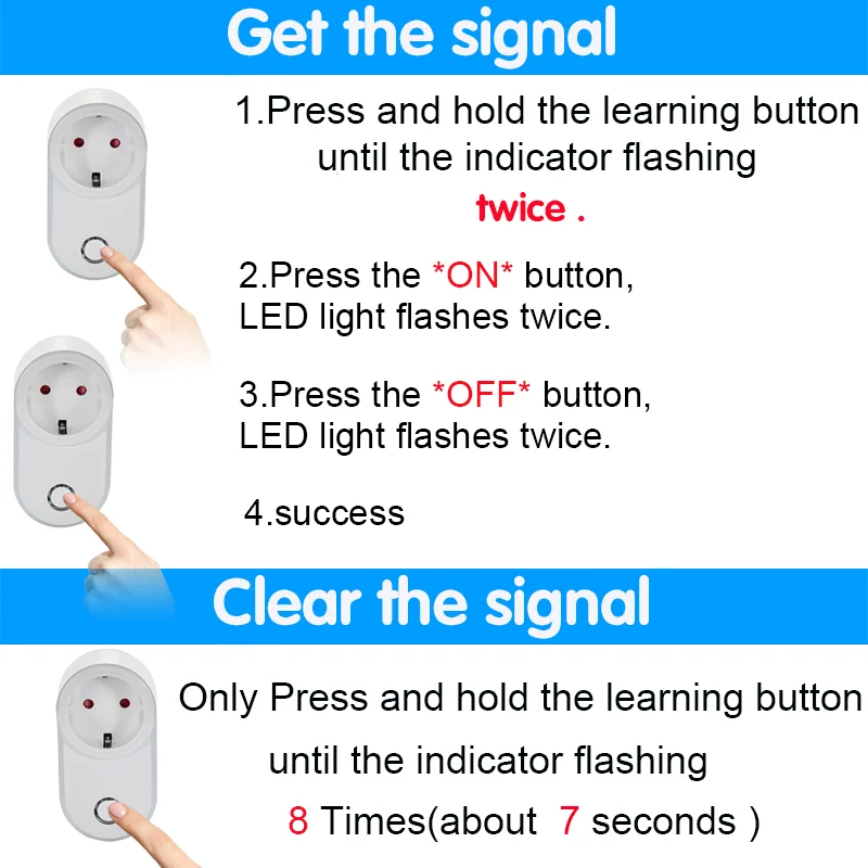 무선 원격 제어 스위치 전기 소켓 EU FR 범용 플러그 433 Mhz 220v 스마트 스위치 15A 전기 콘센트 빛