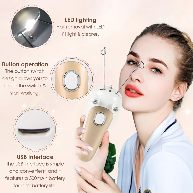Electric Cotton Threading Epilator Women Portable Painless Face Body Hair Remover Tool for Body Leg