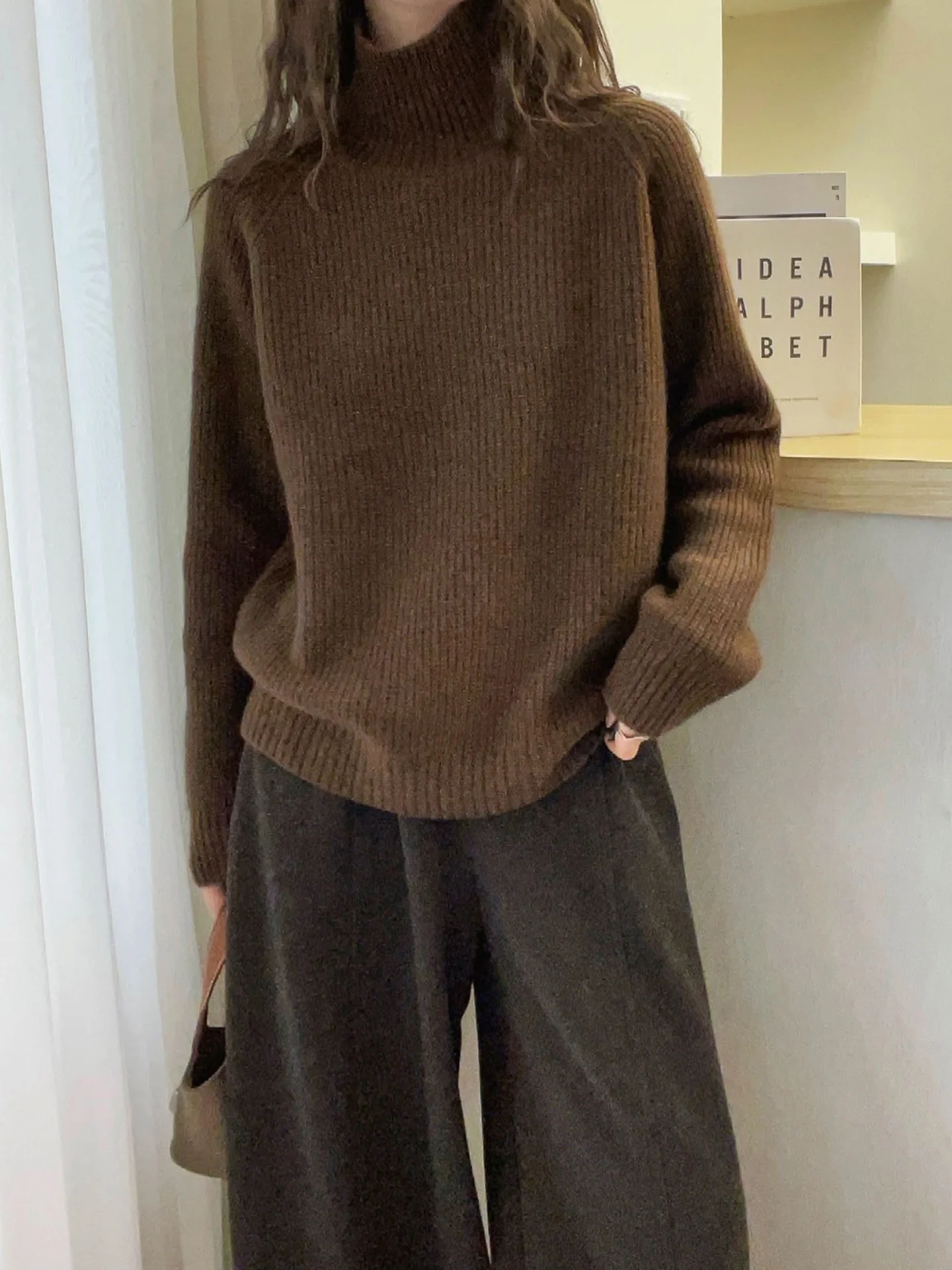 Sli Retro Gestrickte Lange Sve Weiche Reine Farbe Winter Pullover Casual Vielseitige Koreanische Sle Bequeme Lose Fit Top