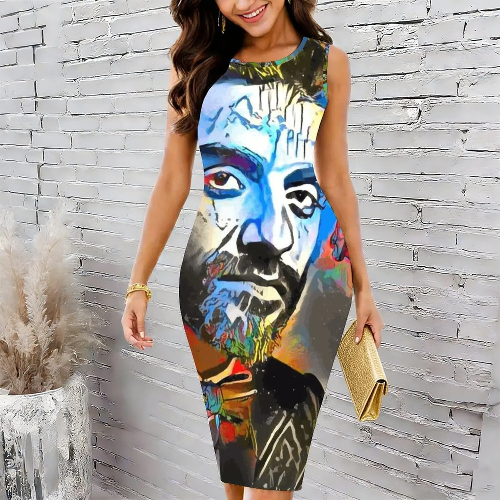 Oscar Isaac Portrait Women's Round Neck Tight Hip Wrap Skirt